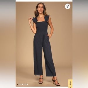 Lulus navy blue eyelet jumpsuit